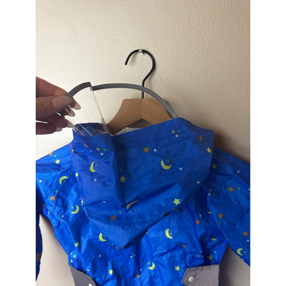 NWOT 3T-4T Boys Unbranded Blue Yellow Moon Star Raincoat suit rain suit M - Picture 6 of 8
